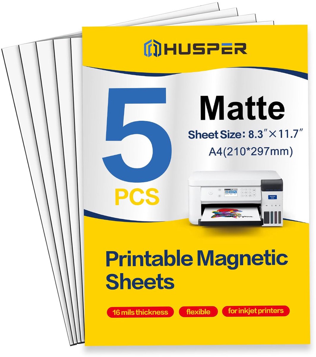 SnelShoppen - 5 Vellen A4 Mat Magnetisch Fotopapier voor Inkjet Printers, Afdrukbare Magnetische Vellen, Niet-klevend 0.4MM Dikte, Ideaal voor Creatie