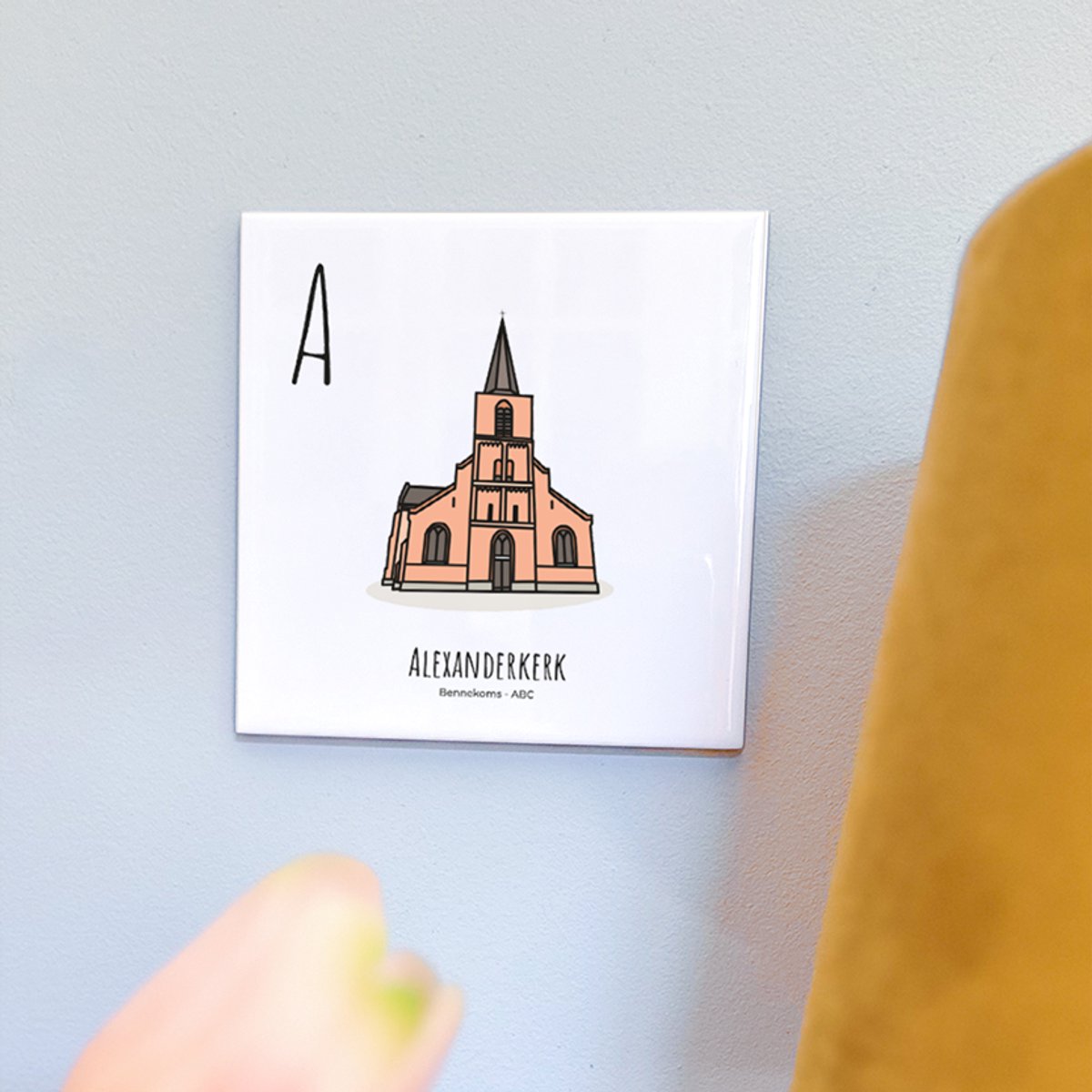 Alexanderkerk - ABC tegeltje Bennekom - Keramiek met Handgetekende Illustratie - Wanddecoratie - Woondecoratie - Relatiegeschenk - Souvenir - 10,8 x 10,8 cm