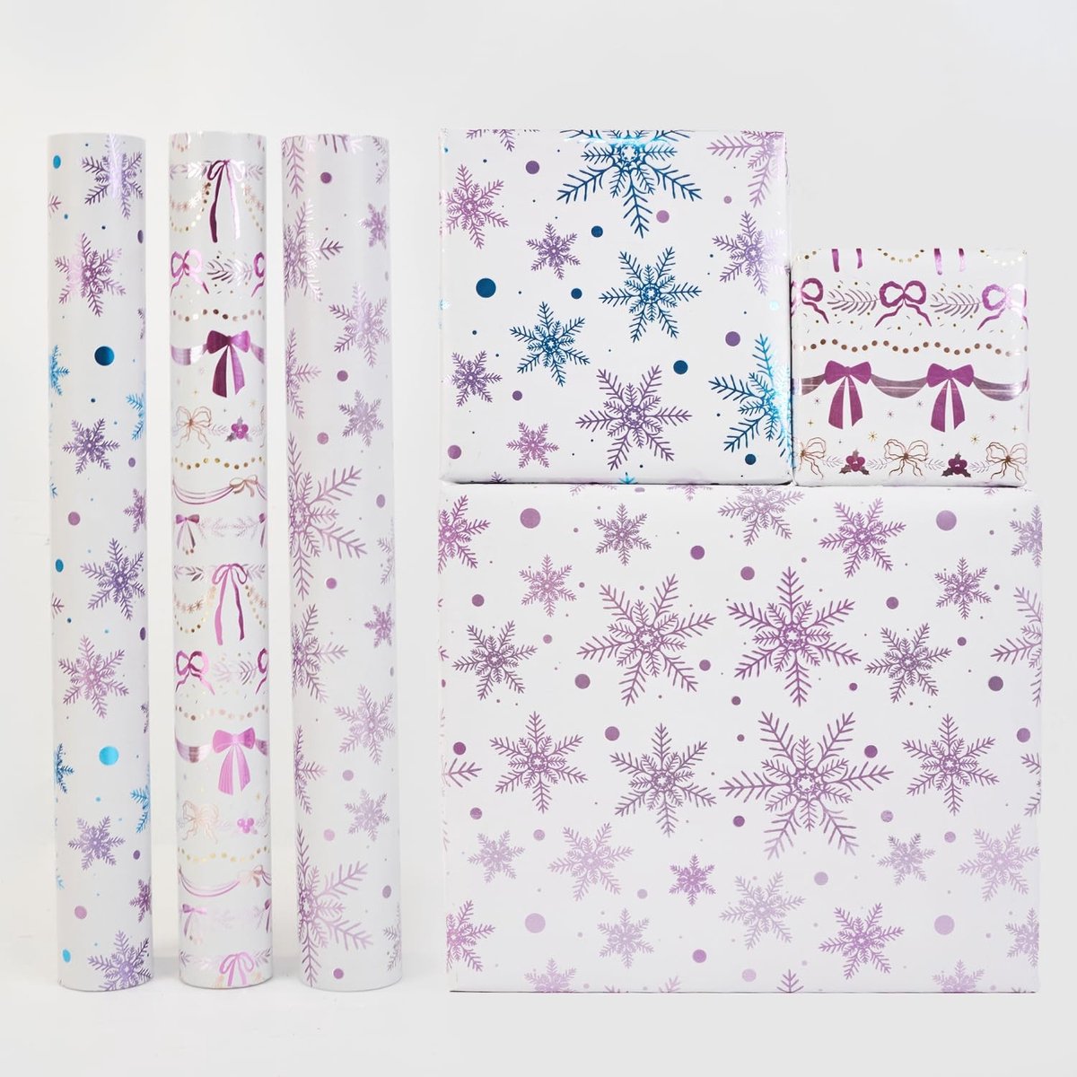 Omgoods - Set van 3 Kerst Cadeau Inpakkingen met Sneeuwvlokkenpatroon