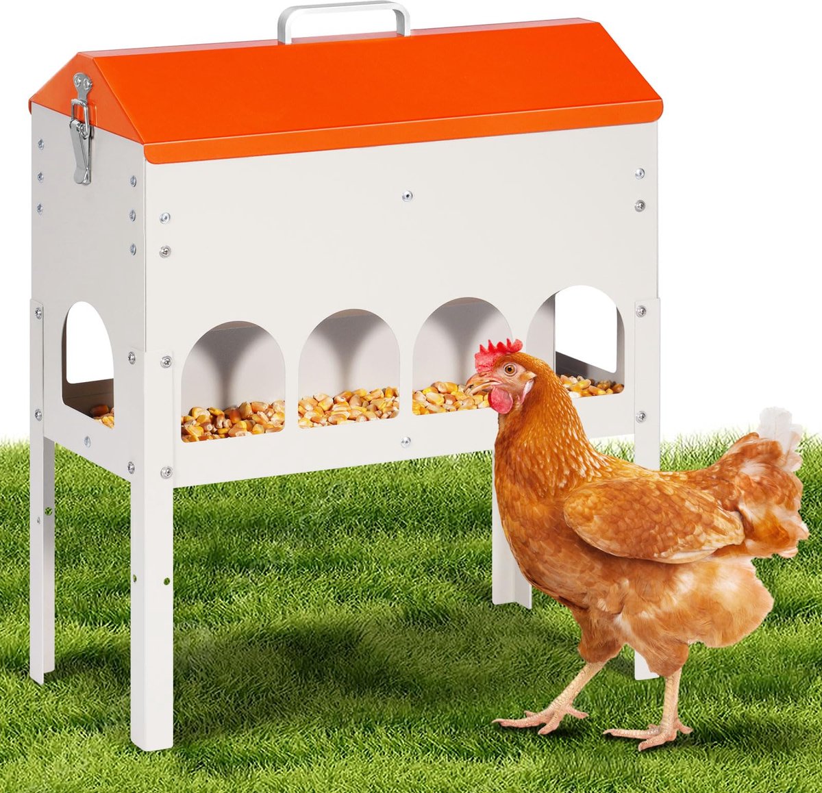 Omgoods- Kippenvoederbak 10 kg - Automatisch Voederstation - Verstelbare Standaard - Gegalvaniseerd - 41 x 17,7 x 37,5 cm - Eenvoudige Montage - Pluimveevoederbak