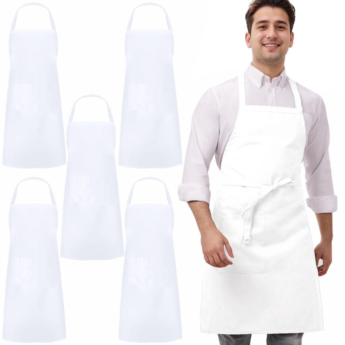 Omgoods - Set van 5 Witte Keuken Schorten voor Koken en Bakken
