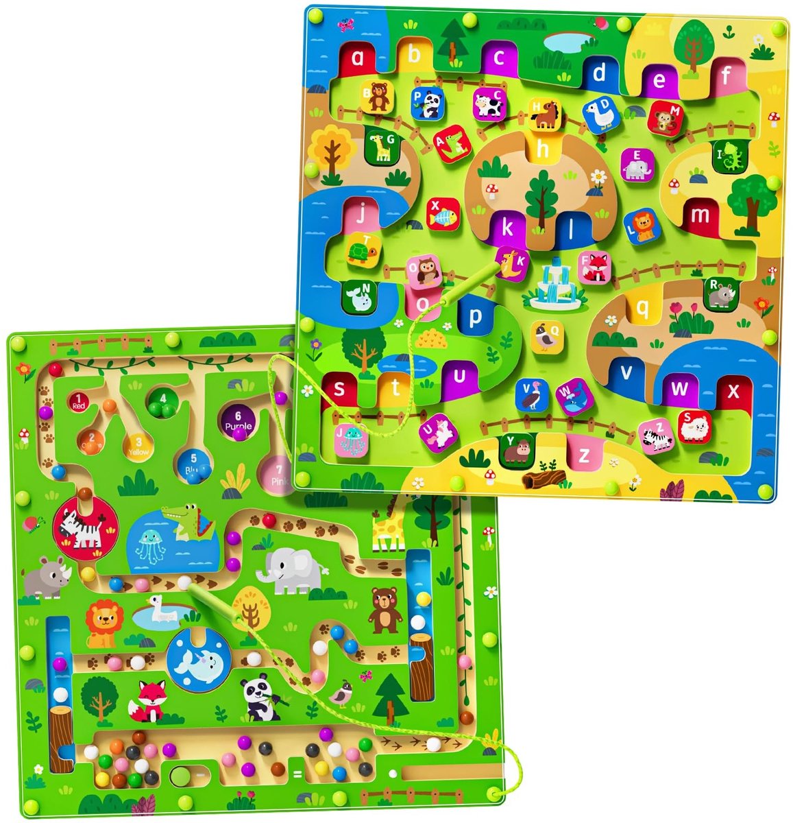 Omgoods - 2-in-1 Magnetisch Kleuren en Cijfers Dierentuin Labyrint Educatief Speelgoed