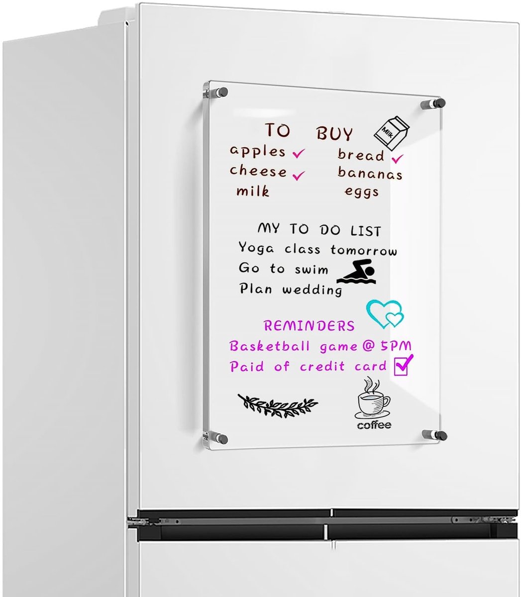 Omgoods- Droog Uitwisbaar Bord 40x30cm - Acryl - Krasbestendig - Magnetisch - Memo/Maaltijdplanner - Sterke Hechting - Whiteboard