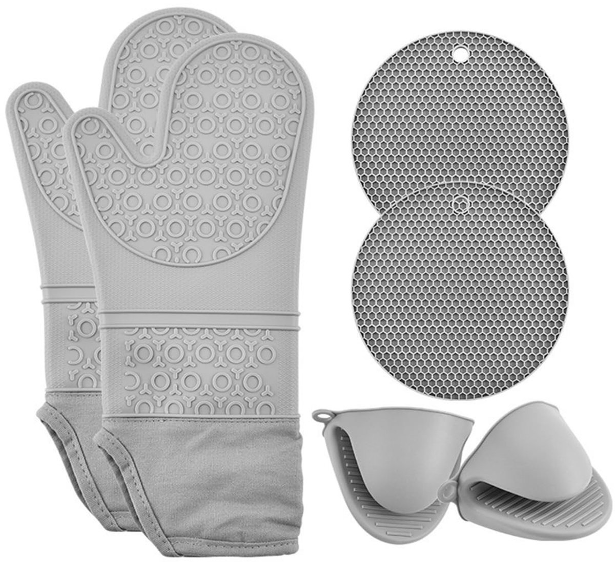Omgoods - Ovenwanten en Pannenlappen Set - 4 Stuks Hittebestendige Kookhandschoenen en Mini Warmtepads