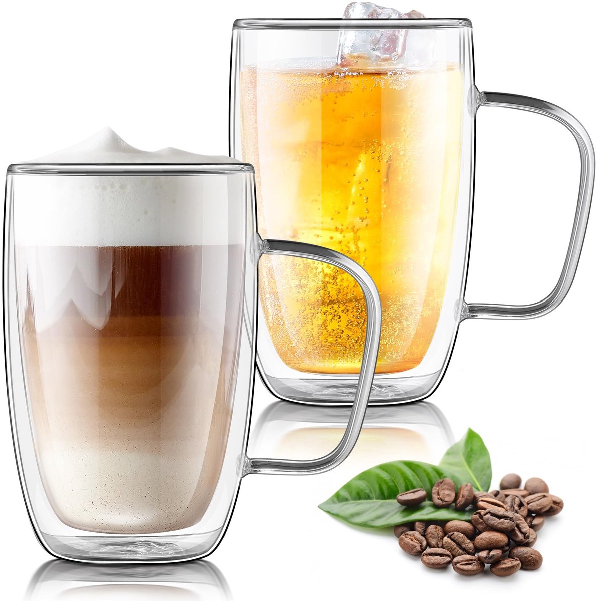 Omgoods - Dubbelwandige Glazen Mokken voor Koffie en Thee, 500ml
