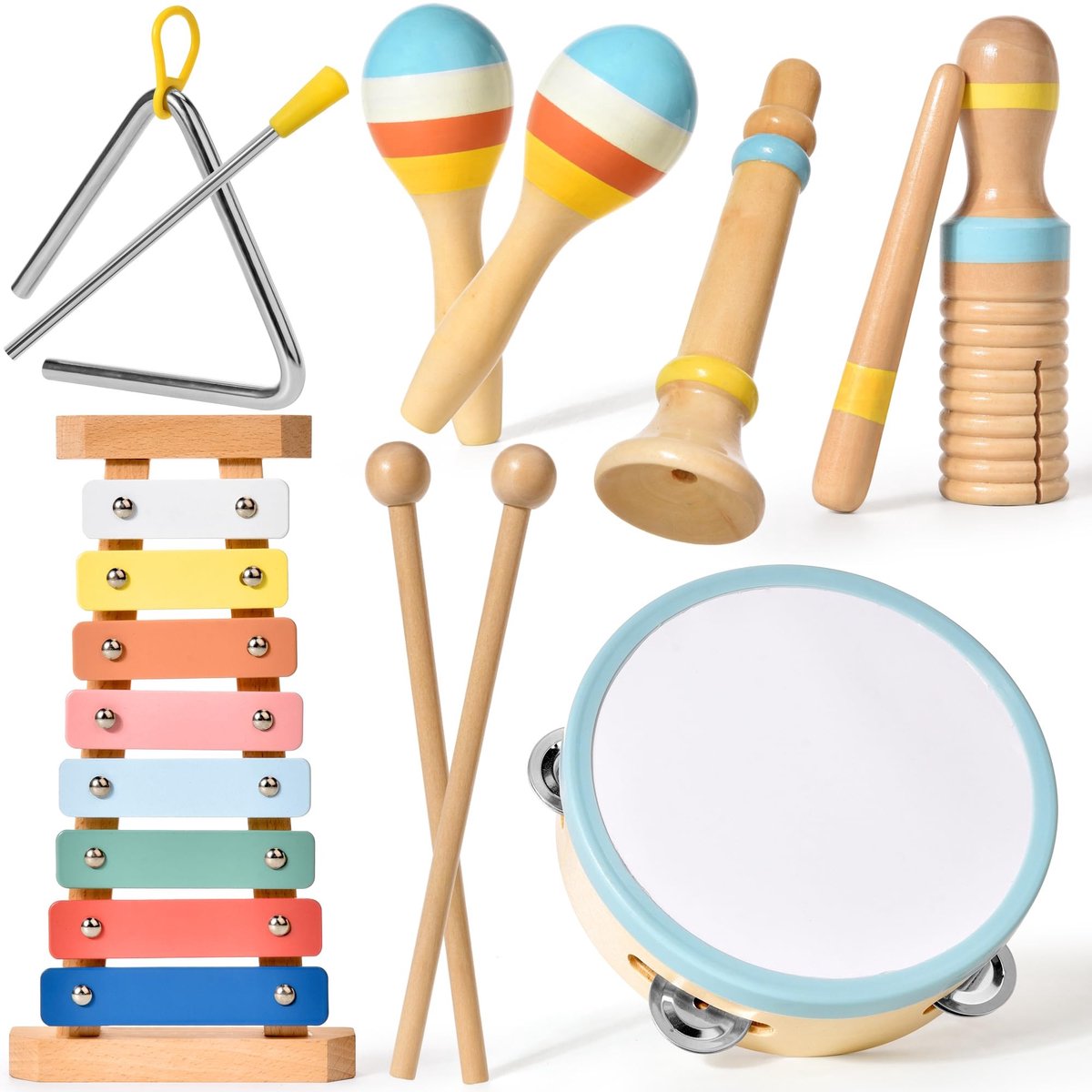 Omgoods - Montessori 6-in-1 Houten Muziekinstrumenten voor Peuters - Educatief Speelgoed voor Kinderen
