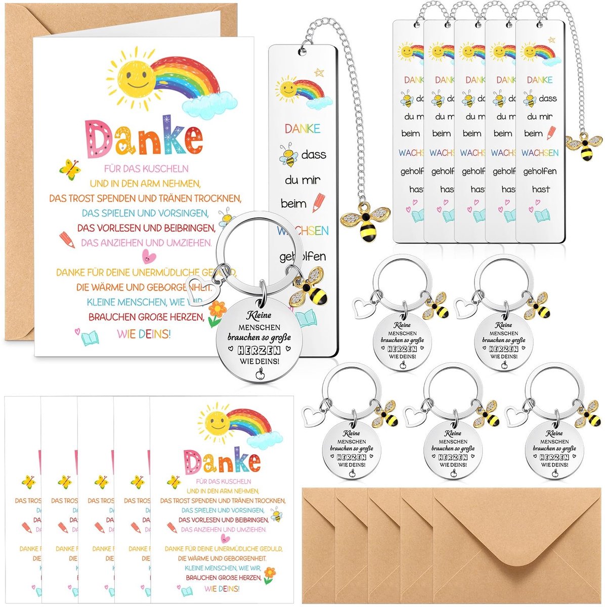 Omgoods - Set van 6 Bedankcadeaus voor Docenten met Sleutelhanger en Boekenlegger
