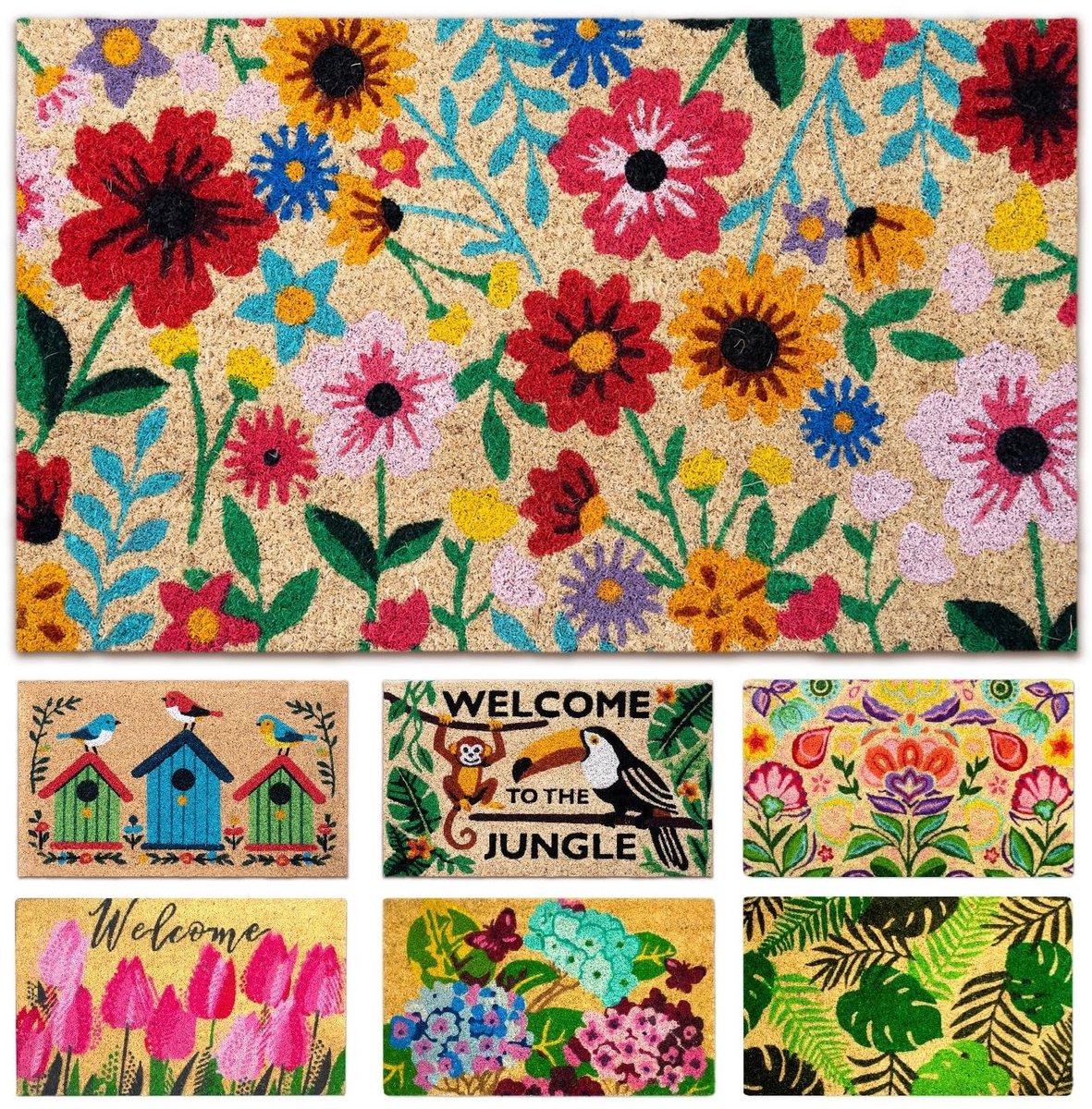 Omgoods - Kokosdoormat met Botanische Illustraties 40 x 70 cm