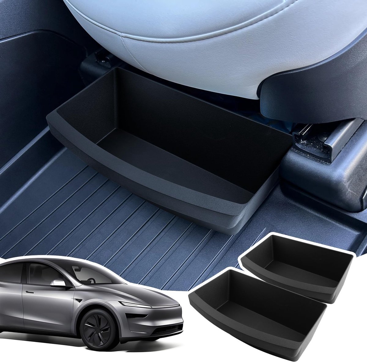Omgoods- Opbergdoos Onder de Stoel - 2-Delige Organizer - TPE Auto Accessoires - Voor Tesla Model Y 2025/2026 - Eenvoudige Installatie - Veilig Rijden - Opbergbox