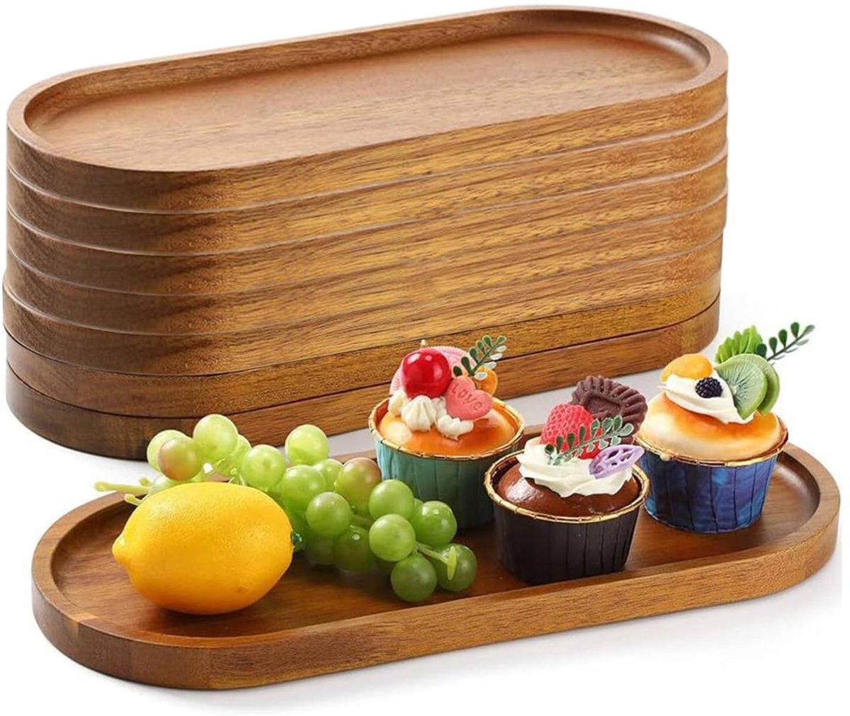 Omgoods - Set van 8 Houten Dienbladen voor Voedsel en Snacks
