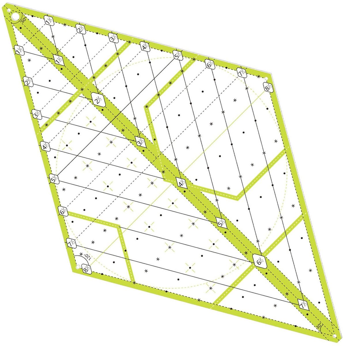Omgoods - 60° Groene Acryl Diamant Quiltliniaal 43x25cm