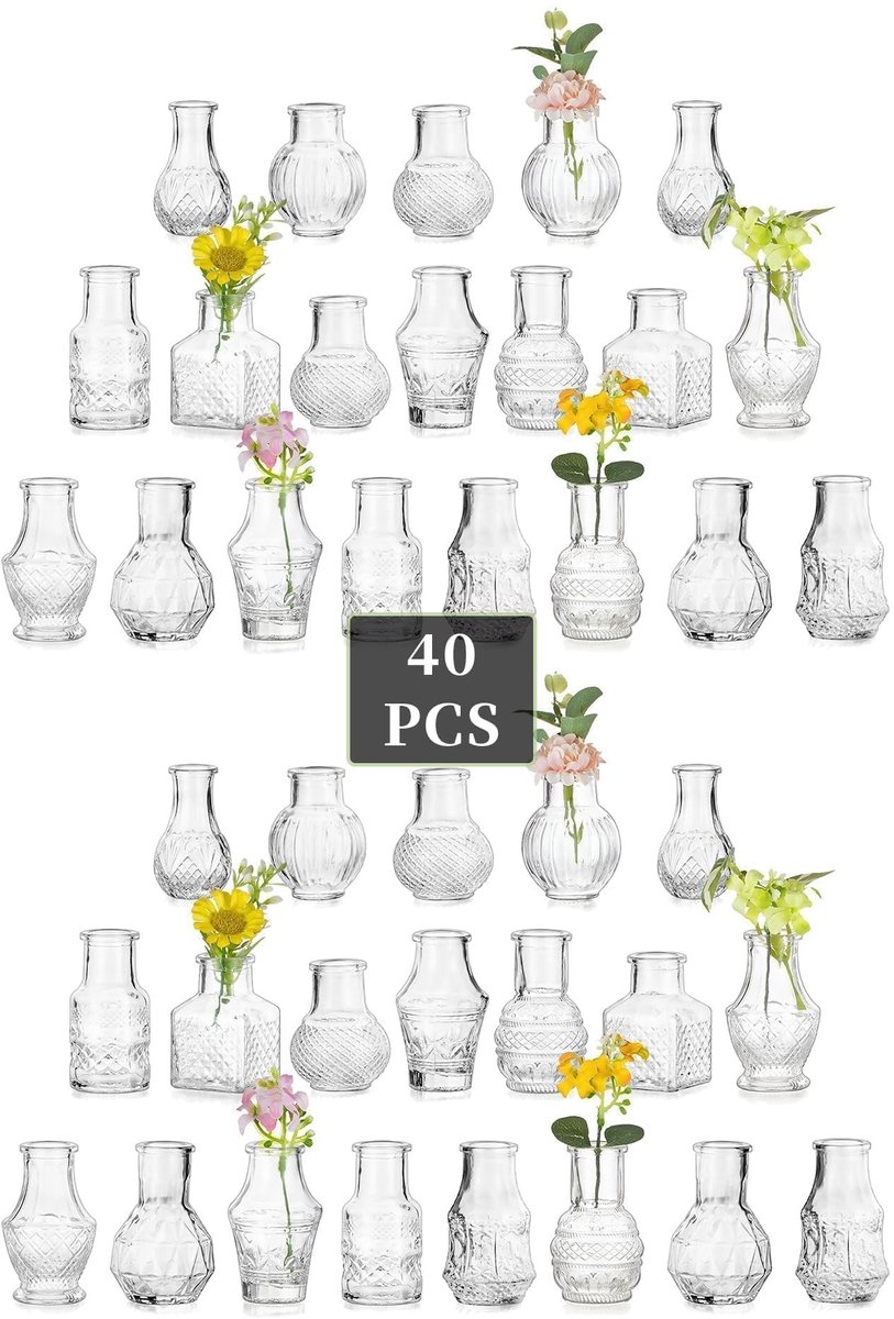 Omgoods - Set van 40 Mini Glazen Vazen voor Tafel Decoratie