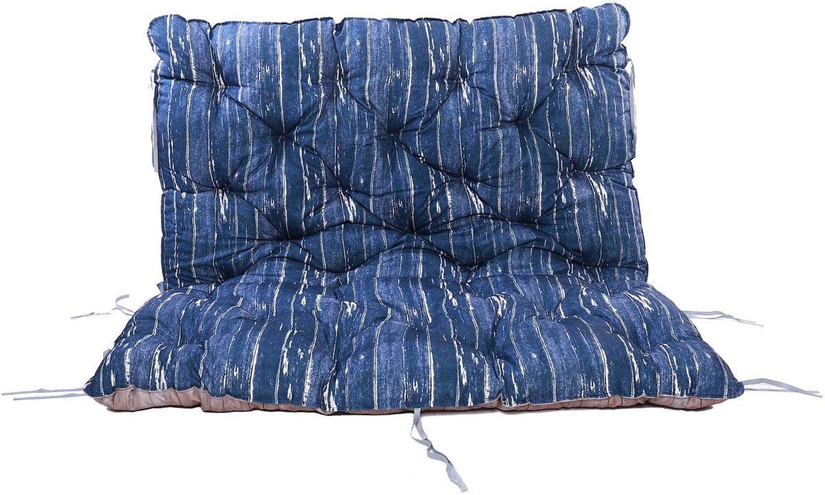 Omgoods - Palletkussen met Rugleuning - 3D Print Omkeerbaar - Blauw - 120x140x10 cm