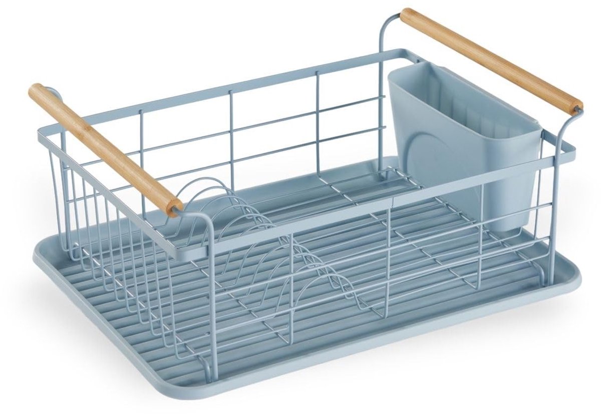 Omgoods Afwasrek met Bakje - Blauwe 44 x 32 x 19 cm Keuken Organizer