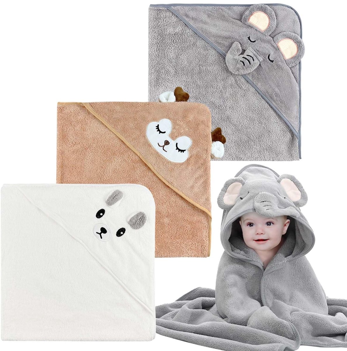 Omgoods - Super Absorberende Baby Handdoeken met Kap, Set van 3
