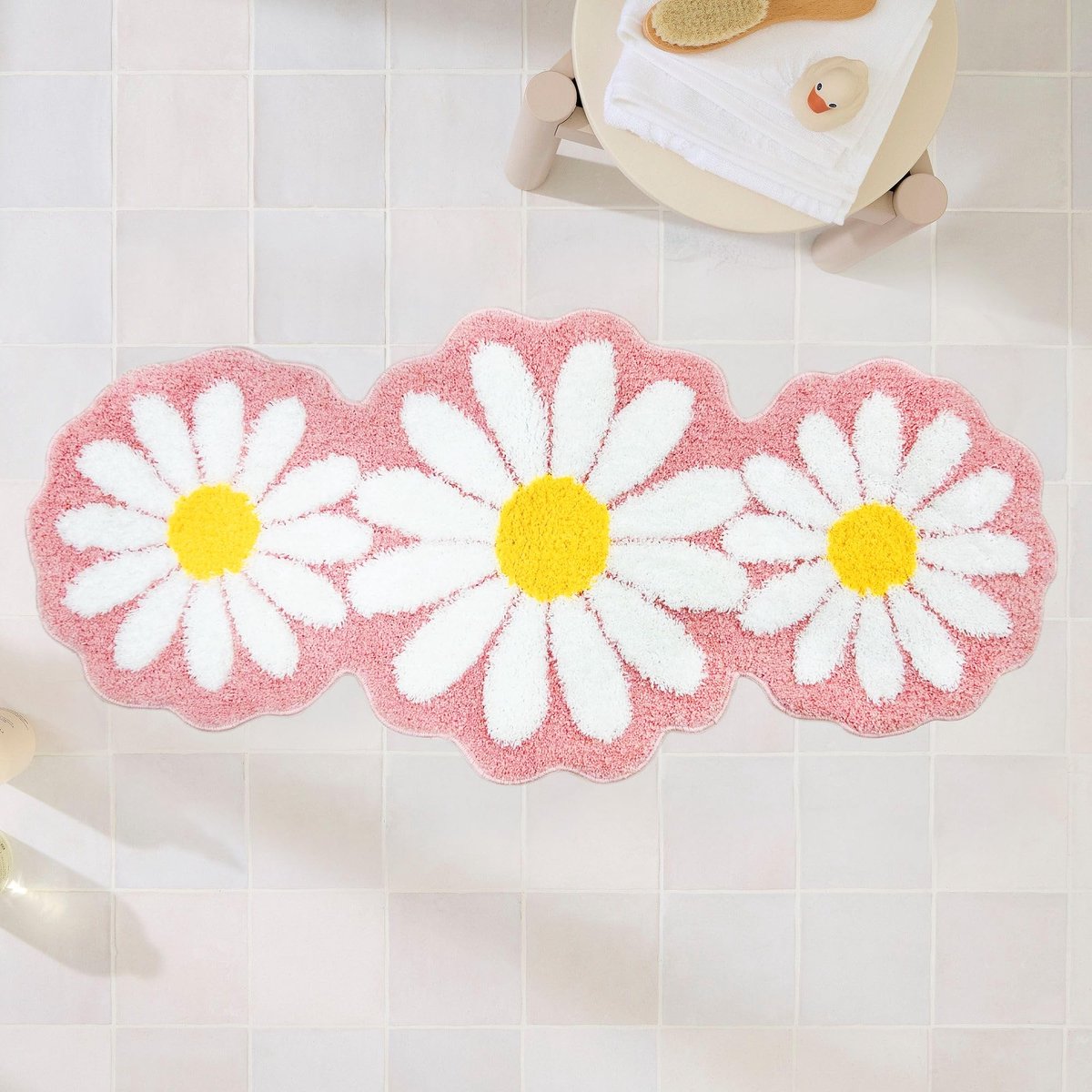 Omgoods - Schattige Roze Badkamer Tapijt met Bloemen, Antislip en Absorberend