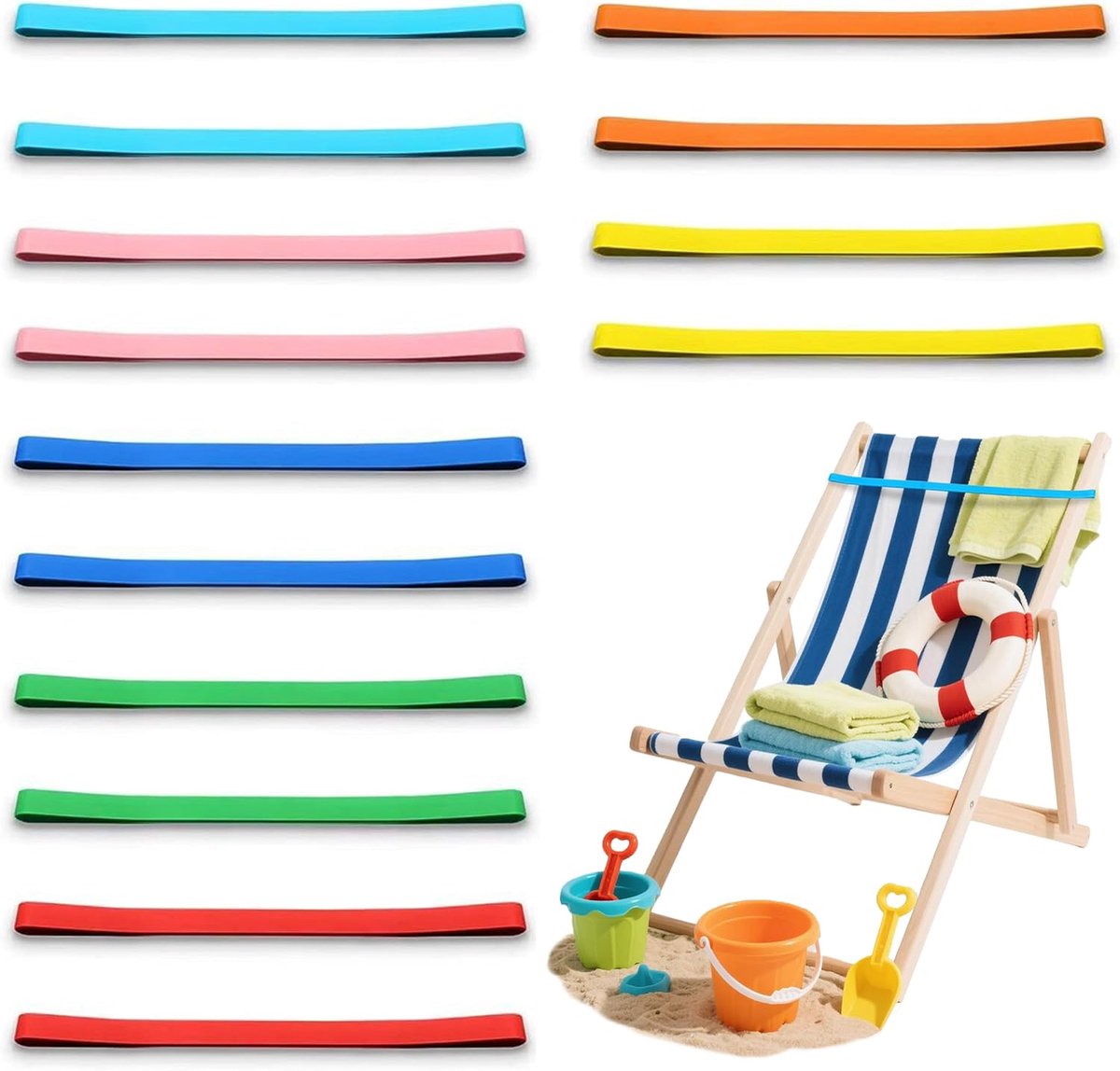 SnelShoppen - 12 Stuks Handdoek Clips Silicone, Strandhanddoek Houders voor Ligstoelen, Handdoek Bevestigingen voor Zwemvakanties, Kleurige Tapes voor