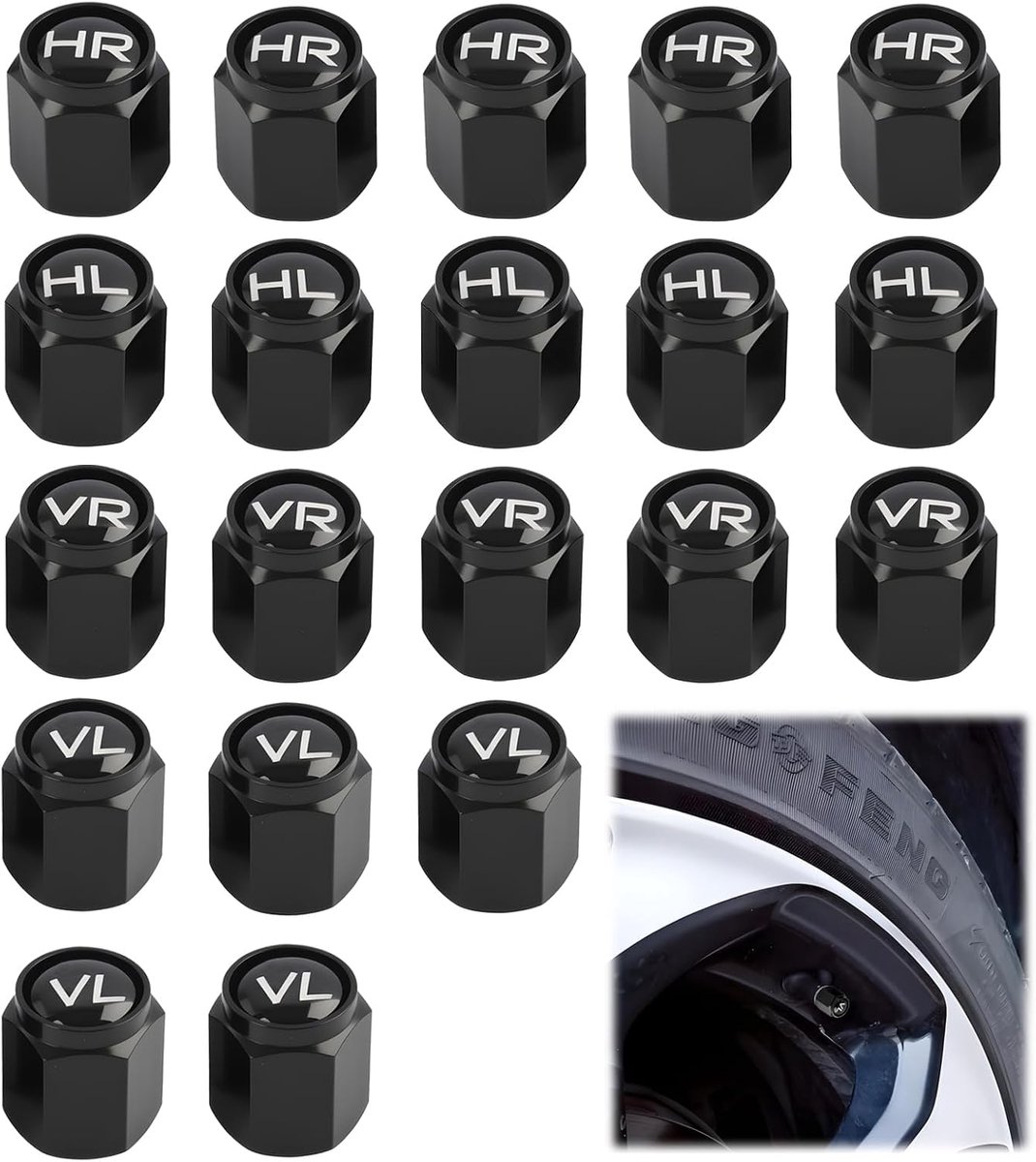 SnelShoppen - Set van 20 Metaal Ventieldoppen - Universele Ventieldoppen voor Auto's/SUV's - Duurzame Ventieldoppen voor Zomer/Winterbanden met Label