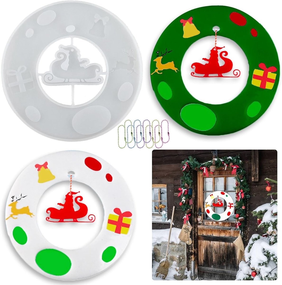 Kerstdecoratie Siliconen Vorm Hanger Ornamenten voor Deur en Ramen met Kerstbellen en Epoxyhars Pendanten