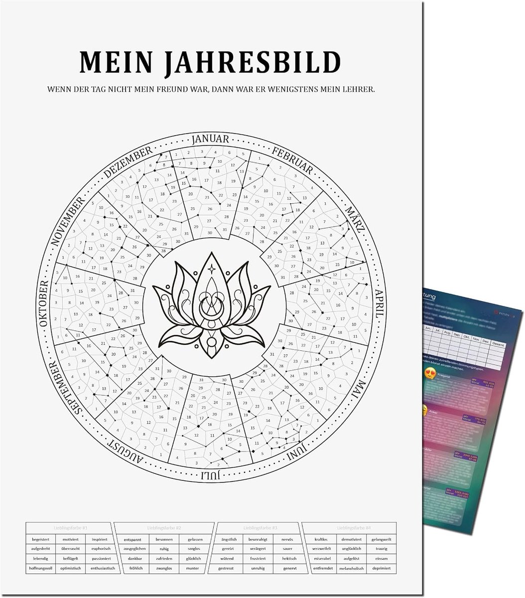 Jaarlijkse kalender A2 - Lotus bloem - Persoonlijke evaluatie - Verhoog je mindfulness - SnelShoppen