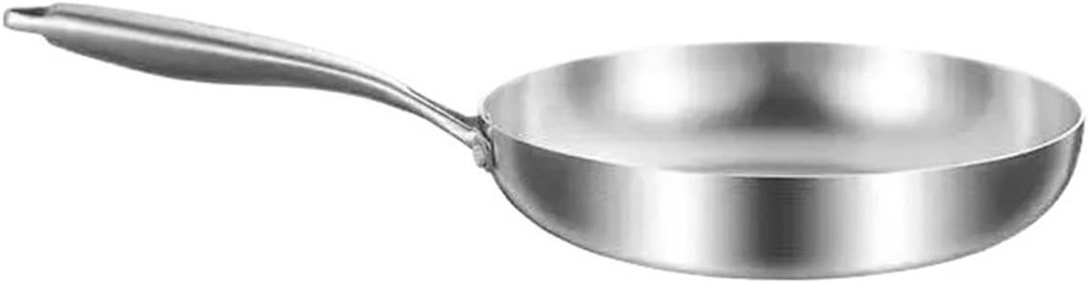 Roestvrijstalen Koekenpan - Wokpan Keukenpan - Regelmatig Frituren - Gelijkmatige Warmteverdeling - 22 cm - Zilver