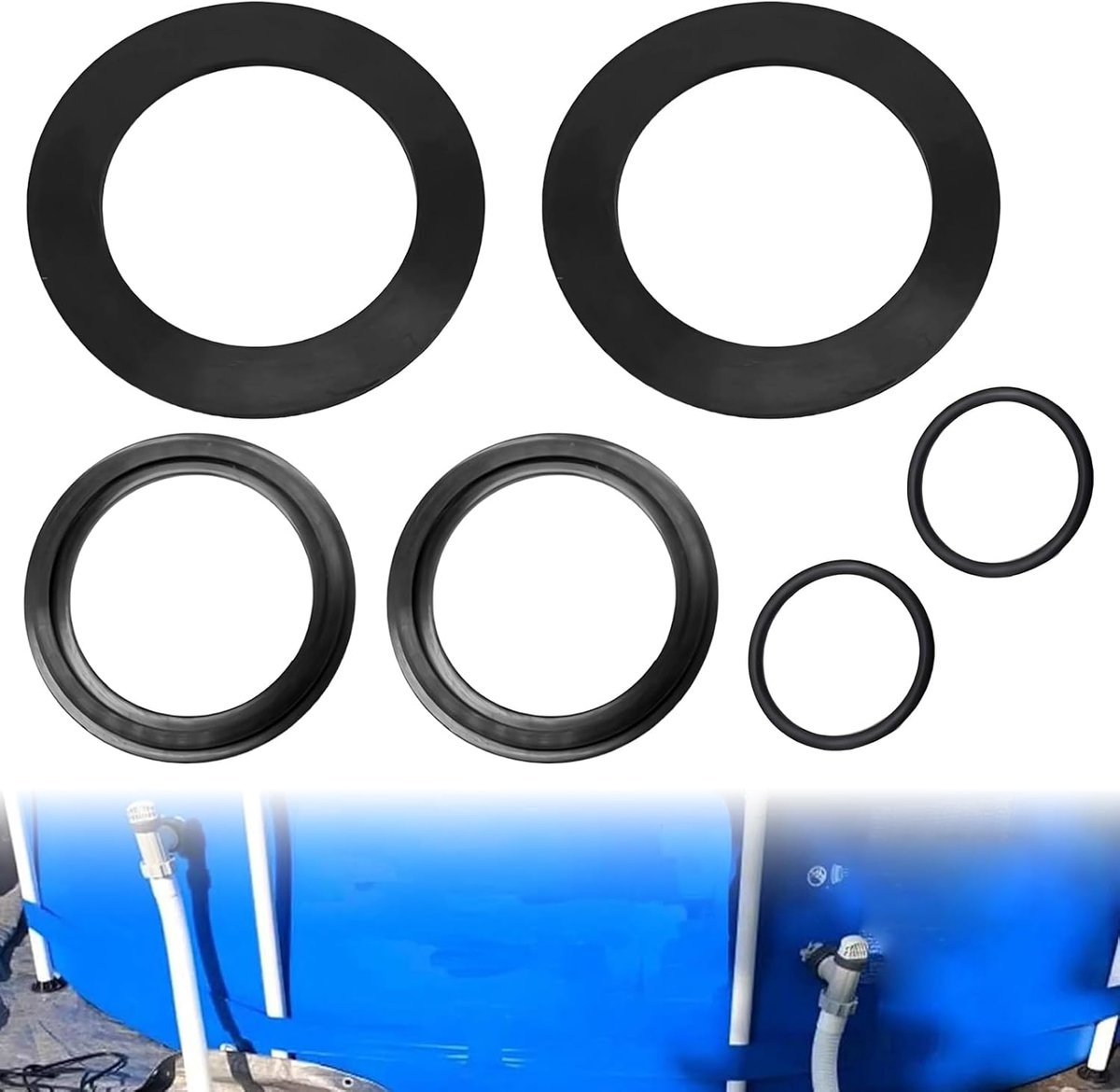 SnelShoppen - Set van 6 rubberen afdichtringen met O-ring voor Intex zwembadkleppen 10745, 10262, 10255 - Hoogwaardige rubberen ringen voor optimale a