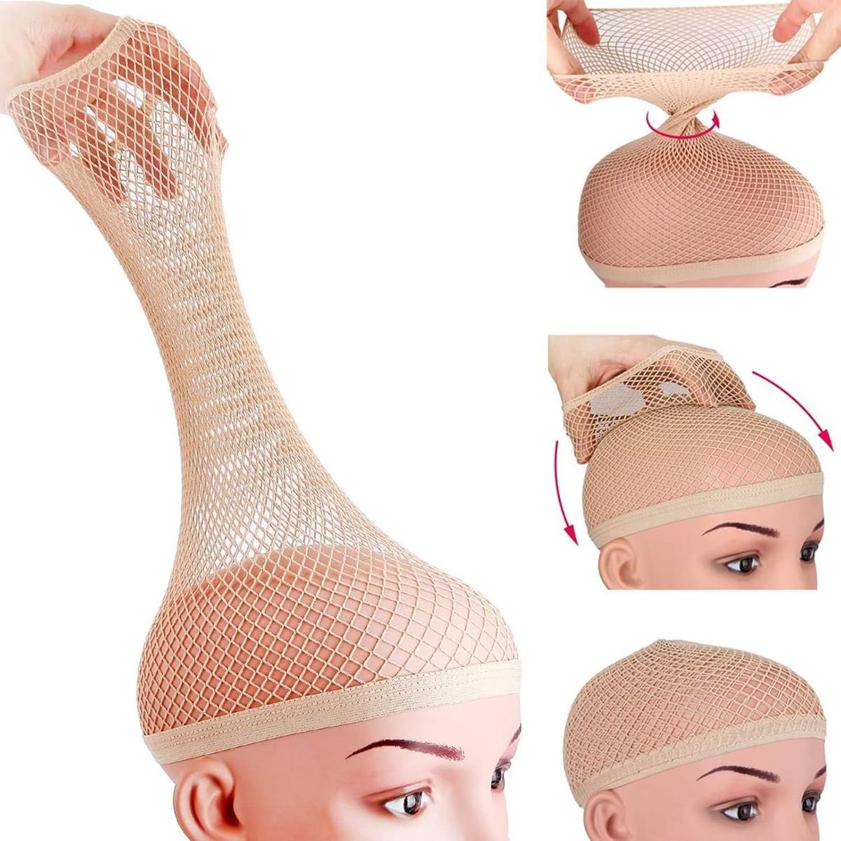 Set van 4 pruiknetjes voor dames, kleur: nude