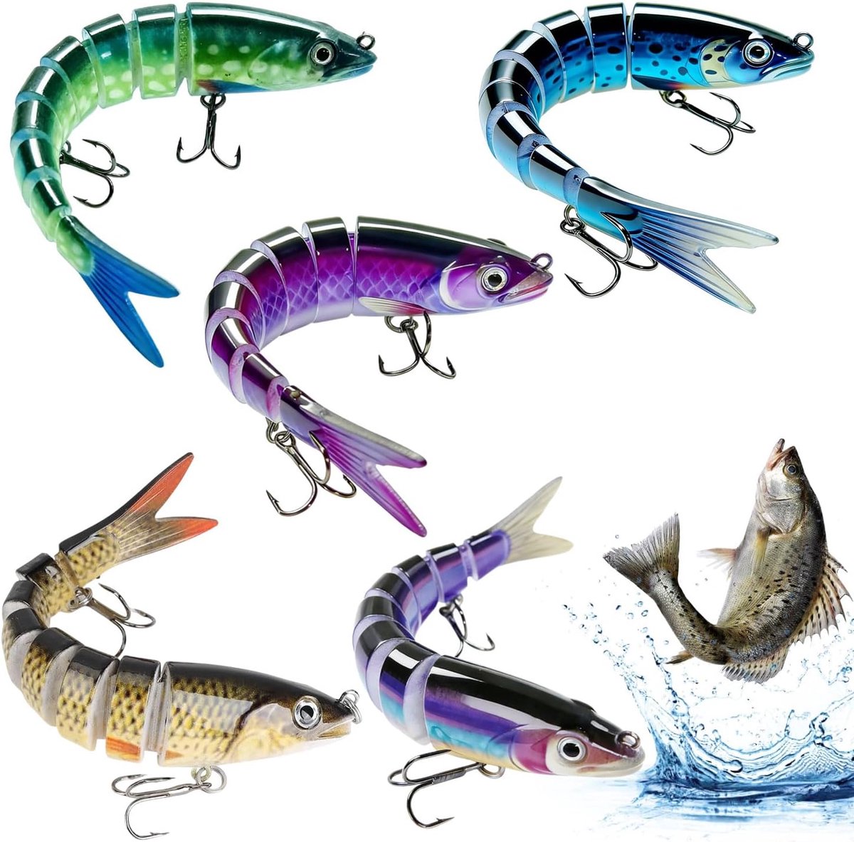 SnelShoppen - 5pcs Set Vissersaas voor Carnassio Fishing - Realistische 13.5cm Lures in Hardbox voor Snoek, Baars en Forel - Geschikt voor Zoet- en Zo