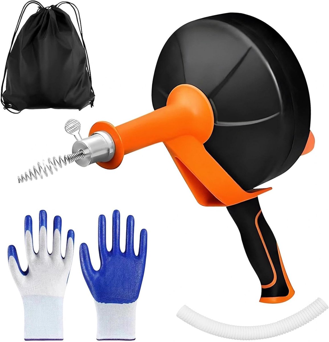 Pijpreinigingsspiraal, 10 m, afvoerreiniger, spiraal, elektrisch, met boormachine, handschoenen en reinigingsborstel - ShopVlot