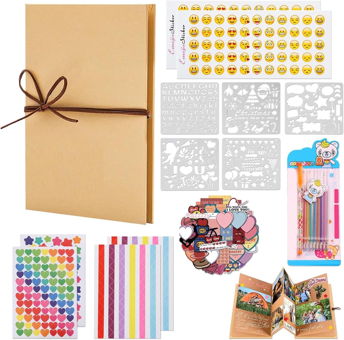 Fotoalbum Luxe Hardback - DIY Scrapbook - 250 GSM Kraftpapier - Inclusief Stickers - Metalen Markers - Perfect voor Herinneringen