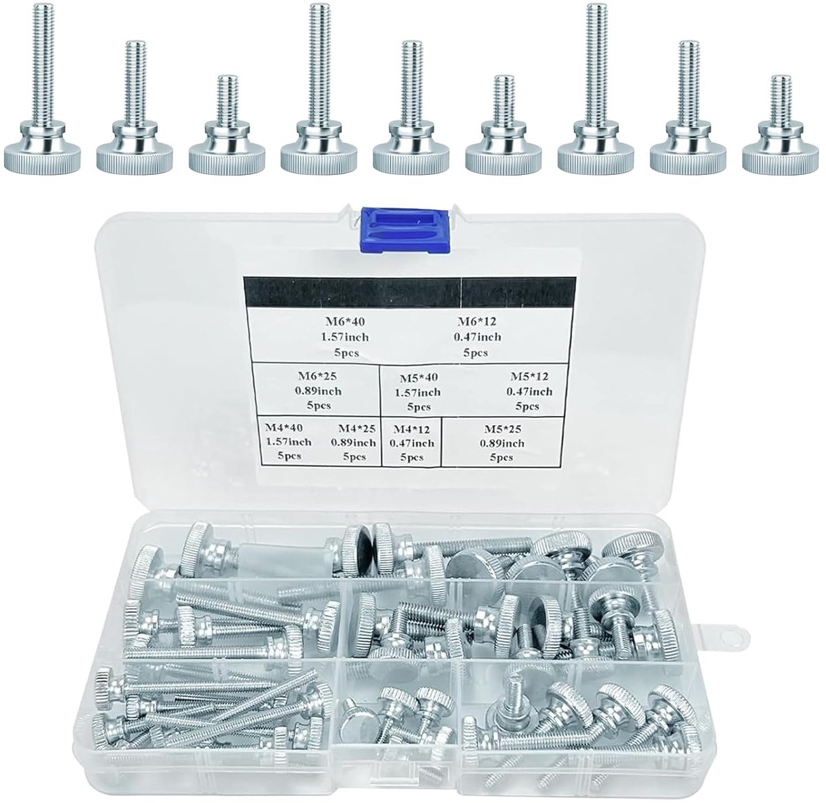 45pcs Ribbed Screw Assortment M4 M5 M6 With Threaded Non Slip Thumb Screws Flat Ribbed Head Screws Zinc Alloy Clamp - ShopVlot