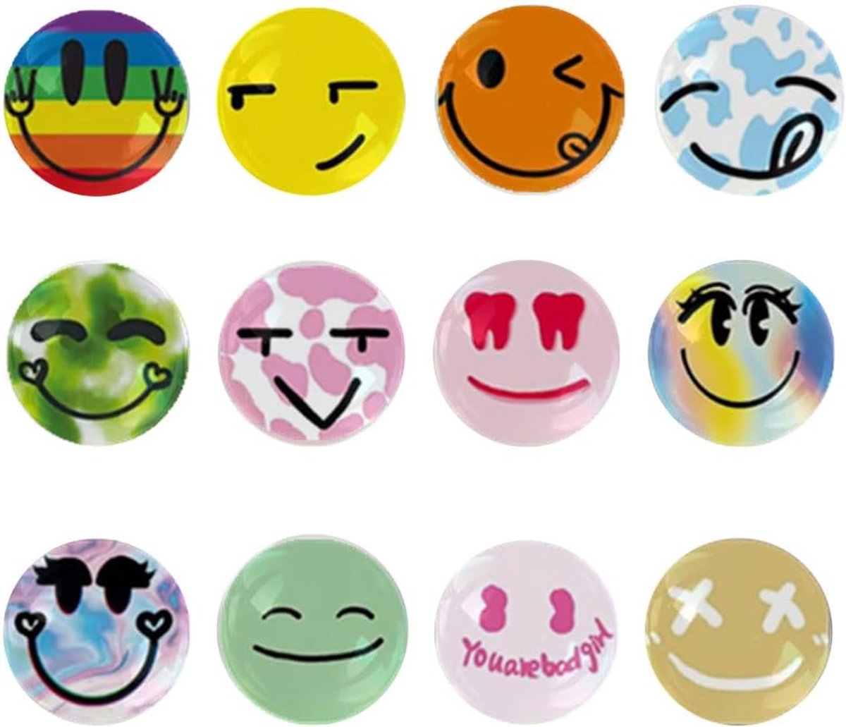 12 stuks koelkastmagneten, emoticons, van glas, glad en glanzend oppervlak, plat design, koelkastdecoratie - ShopVlot