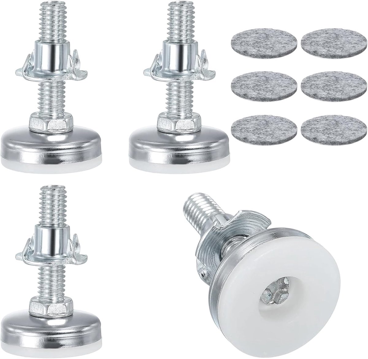 4 Pcs Adjustable Furniture Legs M8×38mm Screw Legs Silver White Height Adjustable Furniture Legs with Adhesive Felt - ShopVlot