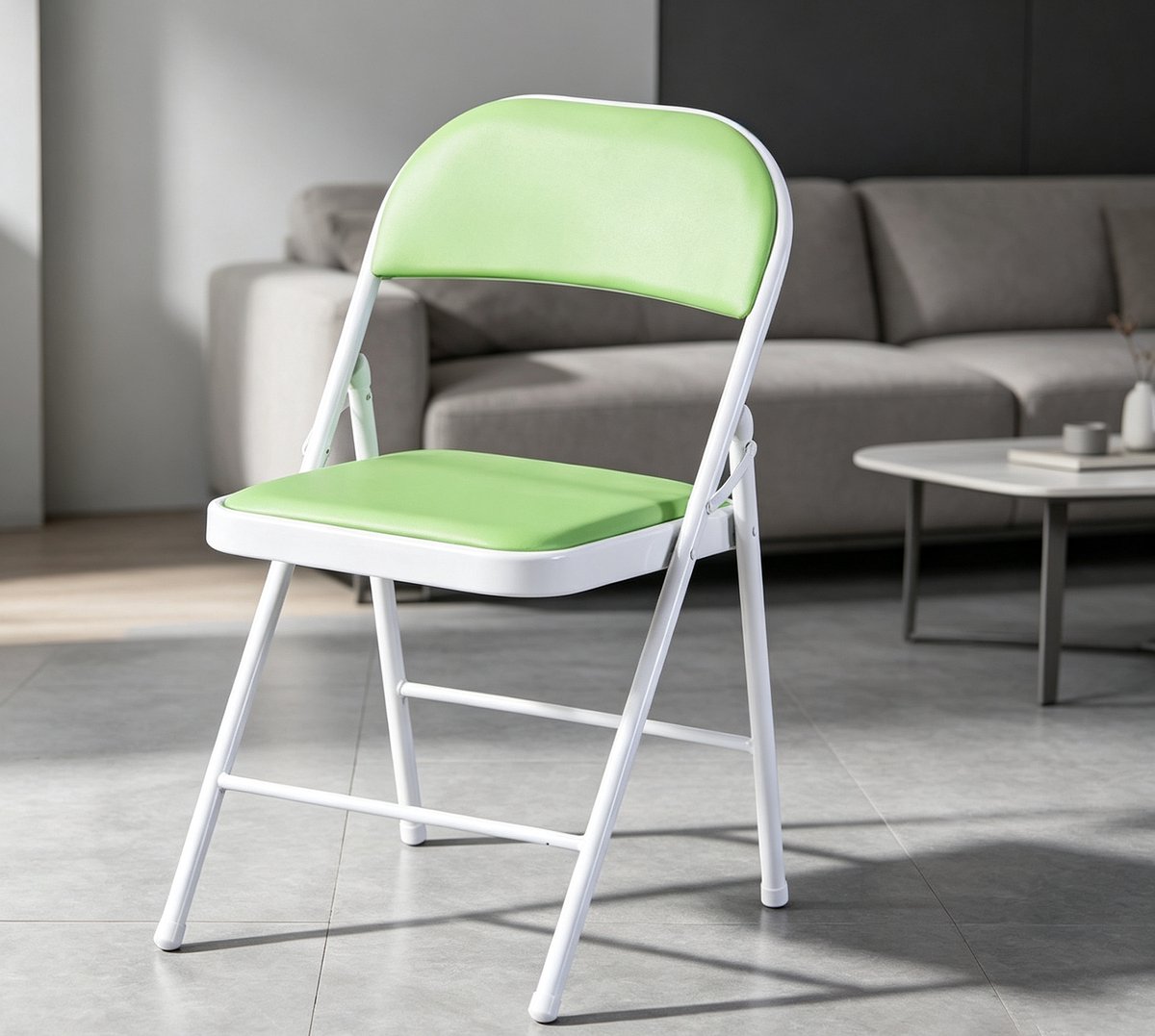 Opklapbare Stoel met PU-Kussen – Groene vouwstoel met stalen frame 150 kg draagvermogen geschikt voor thuis, kantoor & buiten (47x45x79 cm)