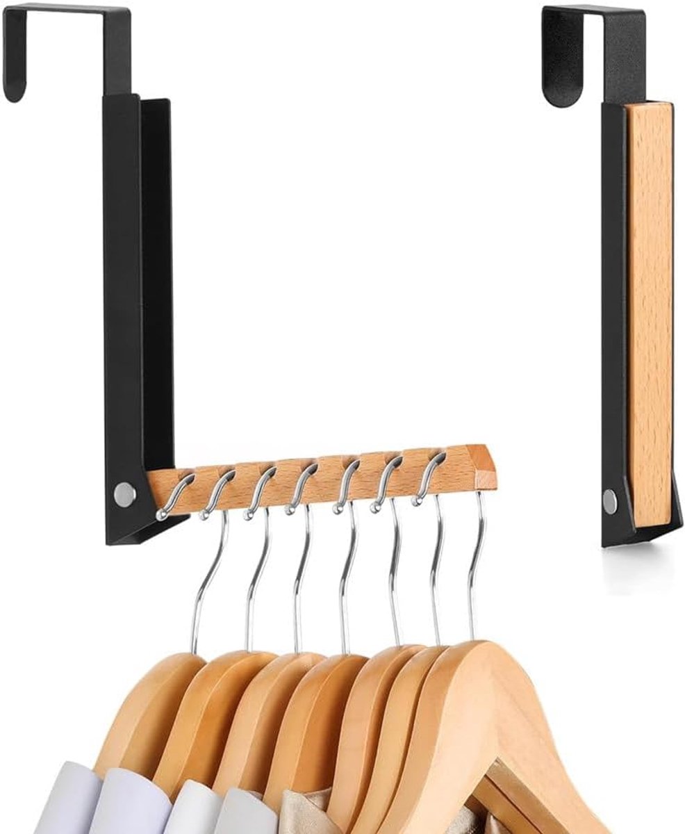 SnelShoppen - Opvouwbaar Droogrek Over de Deur - 2 Stuks Hangende Kapstok voor Wasruimte, Badkamer, Slaapkamer - Draagbaar en Ruimtebesparend - Zwart