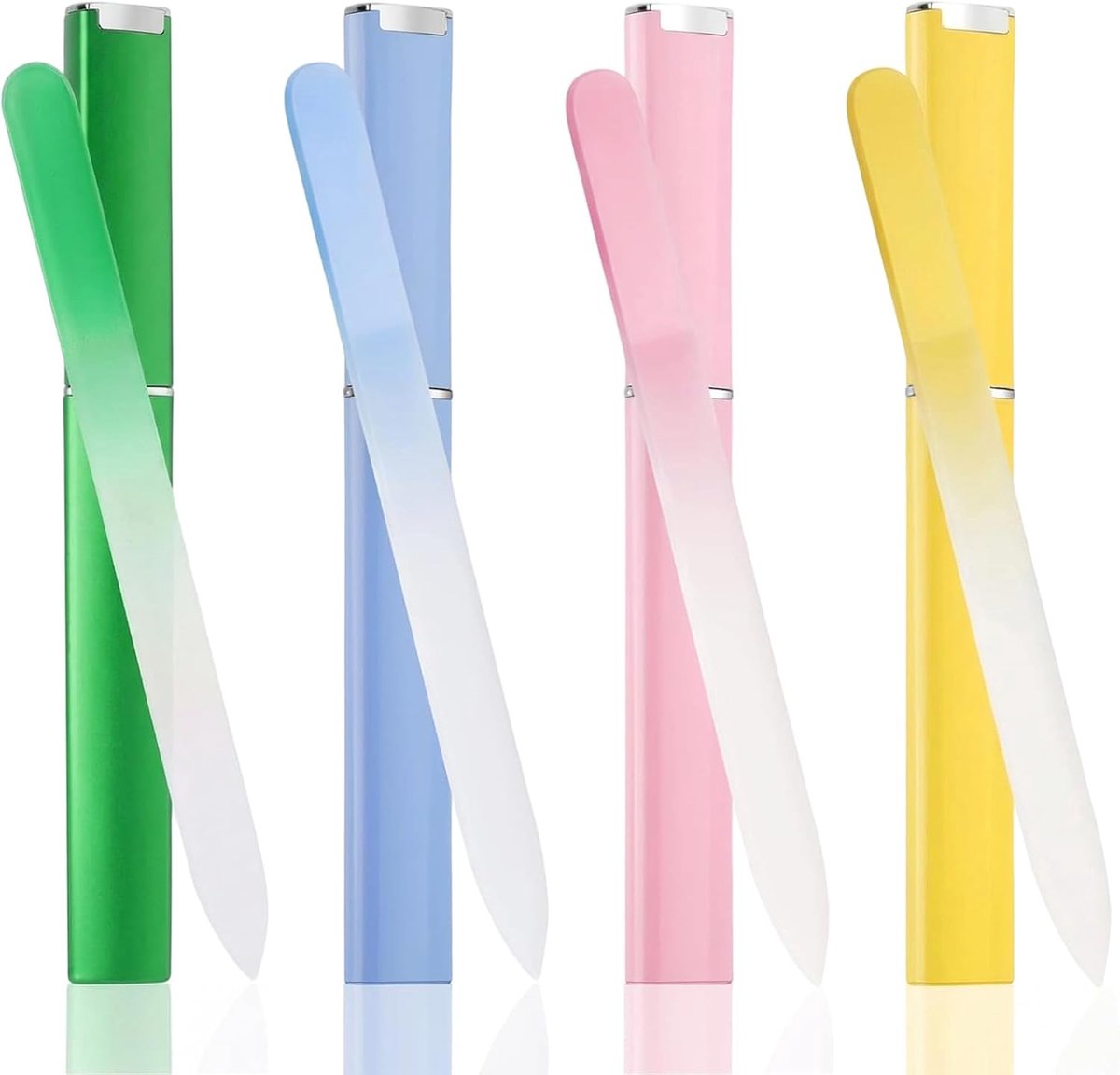 SnelShoppen - Set van 4 Professionele Nagelvijlen van Kristalglas met Dubbelzijdige Vijl en Individueel Etui, 14 cm voor Natuurlijke Nagels en Gel, 4