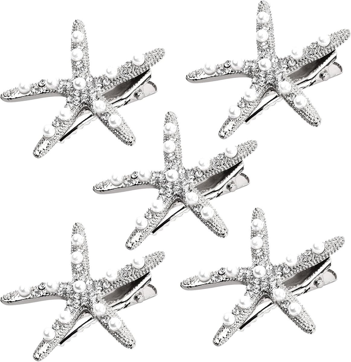 SnelShoppen - Haarspelden - 5 Stuks Sterrenvis Metaal Haarspelden, Diamant Haarspelden, Haaraccessoires voor Vrouwen, Meisjes voor Bruiloft (Zilver)