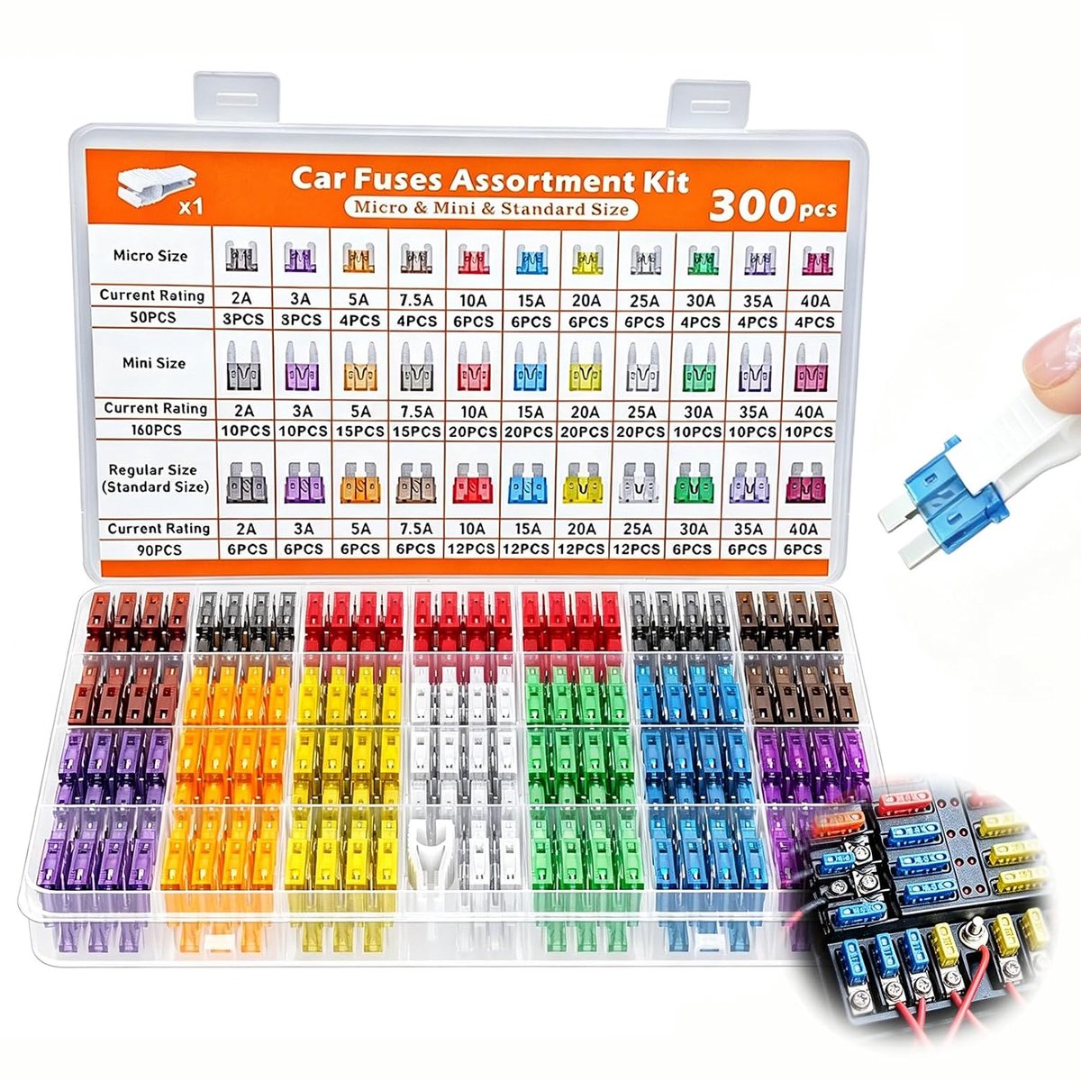Autozekeringen set 300 stuks - micro, mini en standaard - inclusief zekeringtrekker - veelzijdig voor alle voertuigen - ShopVlot