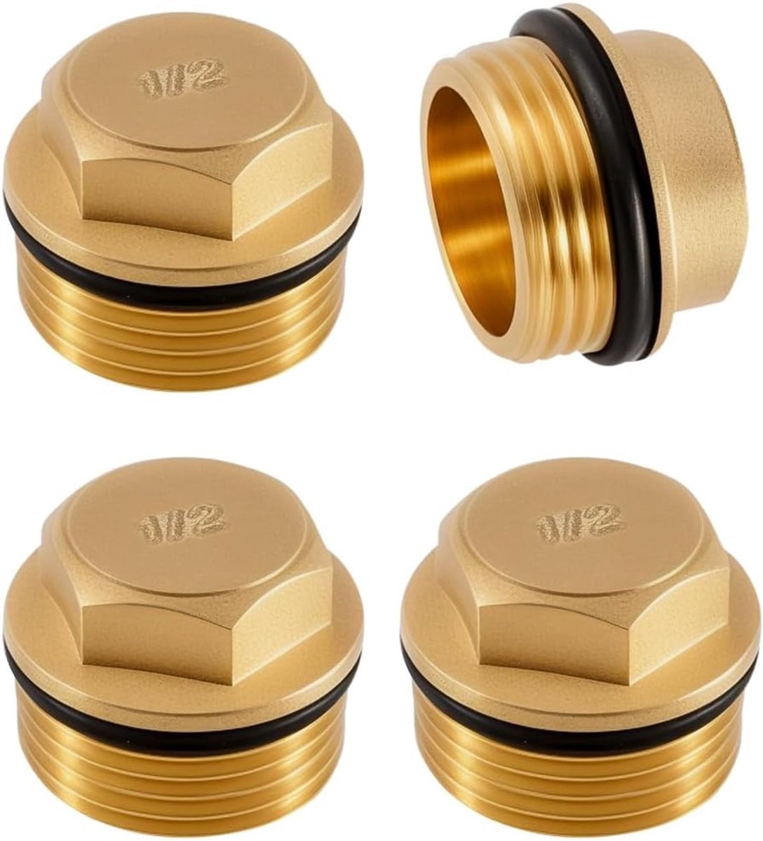 Messing stoppen 1/2 inch - buitendraad - rubberen afdichting - geschikt voor verwarmingssystemen - ShopVlot