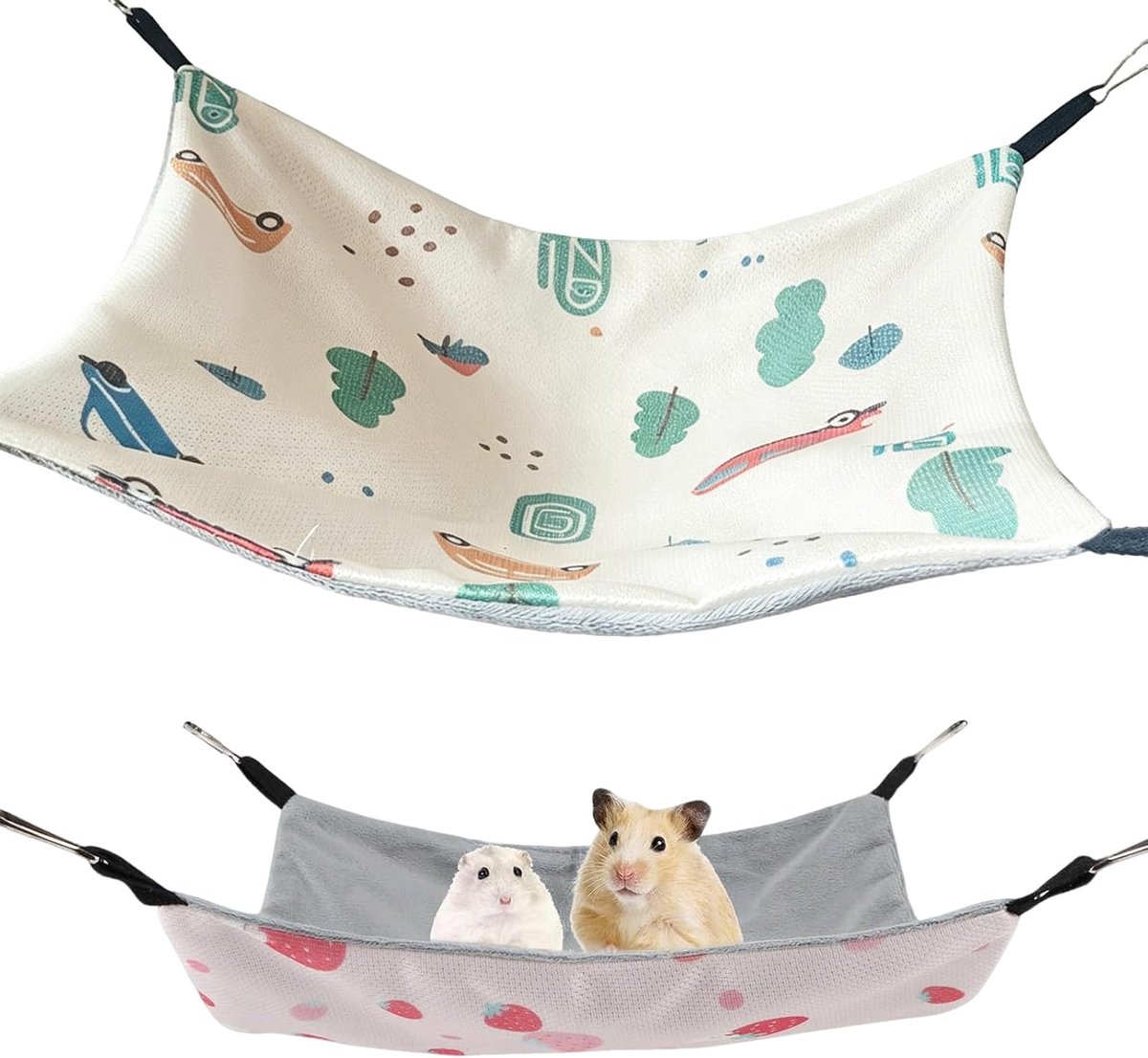 Hangmat voor hamsters en cavia's - omkeerbaar wit en roze - ademend materiaal - comfortabel voor het hele jaar - ShopVlot