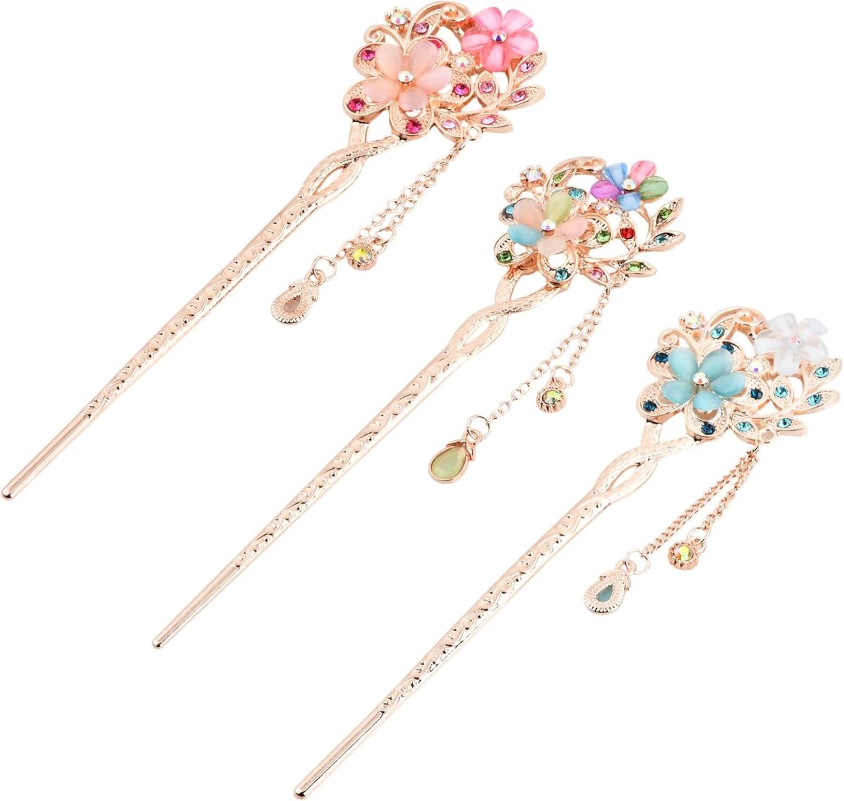 Haarspeld retro goud - Opal bloemen - Vintage met kwastjes - Elegante haaraccessoires - ShopVlot