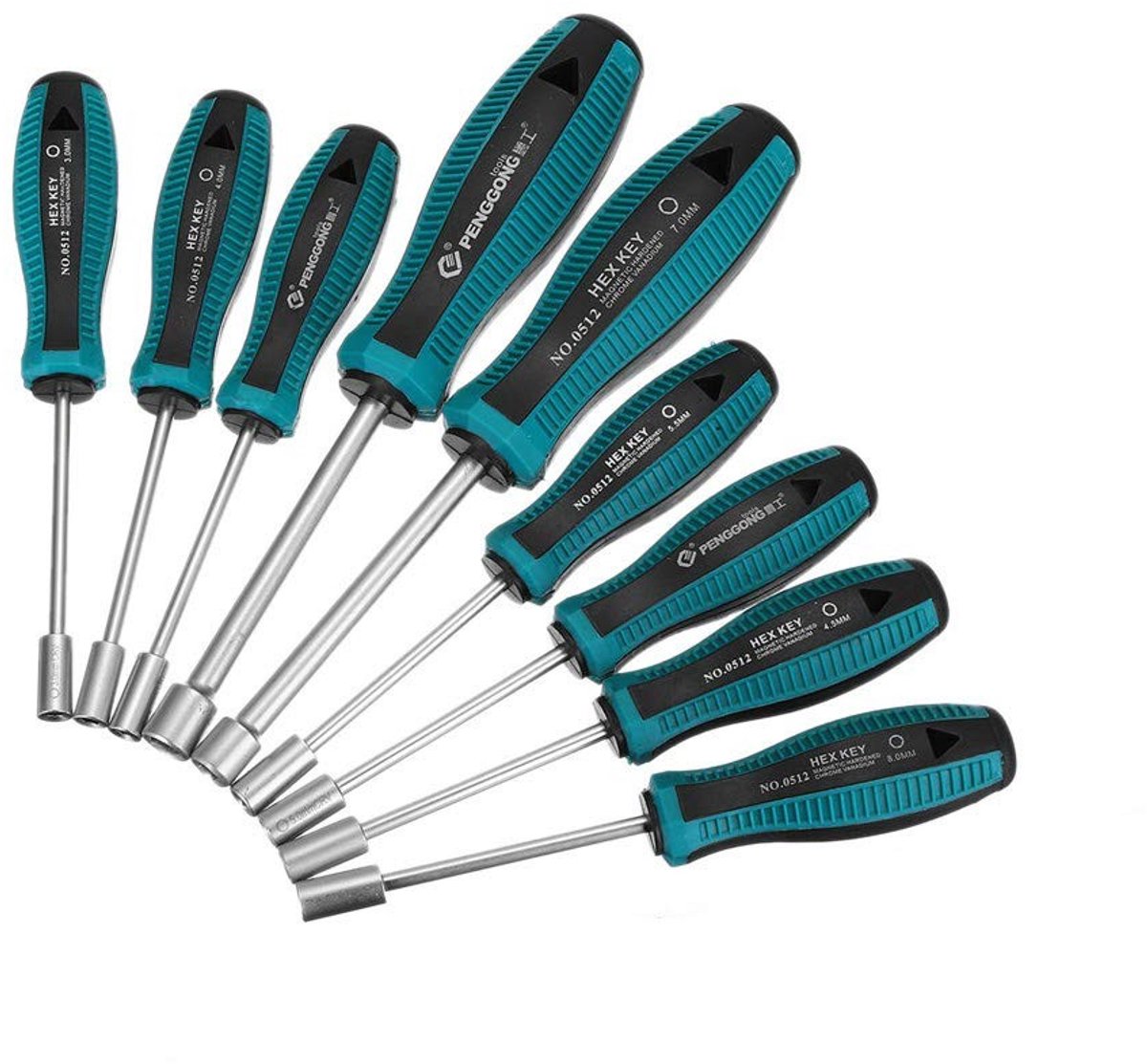 Omgoods- Moersleutelset 9-delig - Ergonomisch Handvat - Hoogwaardige Chroom Vanadium Staal - Socket Maten 3-8mm - Corrosiebestendig - Geschikt voor DIY en Auto Reparaties - Steeksleutel