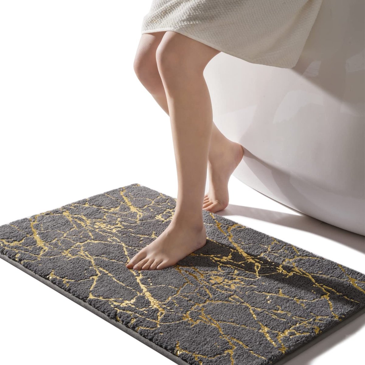 Omgoods - Antislip Badmat met Gouden Strepen 50x80 cm