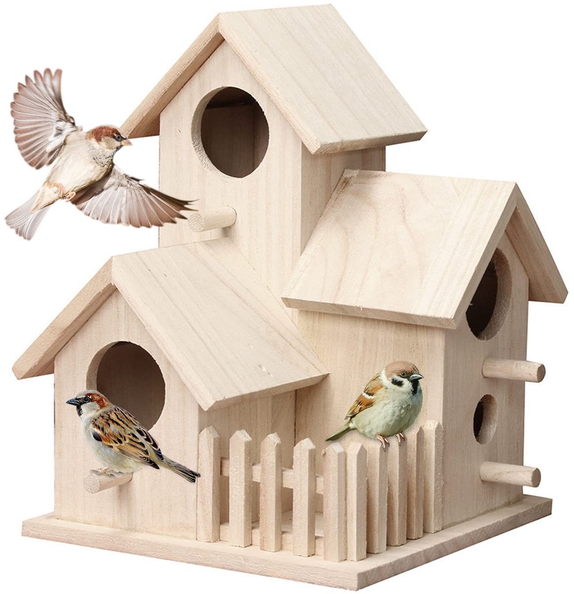 Omgoods- Nestkast 3-in-1 van Paulownia - Vogelhuisje weerbestendig - Vogelvoederhuisje - Nestkast voor parkiet - Vogelhuisje met luchtcirculatie - Geschikt voor tuin/interieur