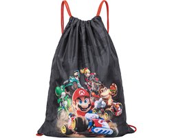 Mario Kart World Gymtas Jongens – Zwemtas met Mario, Luigi, Yoshi, Peach en Donkey Kong – Zwart en Rood