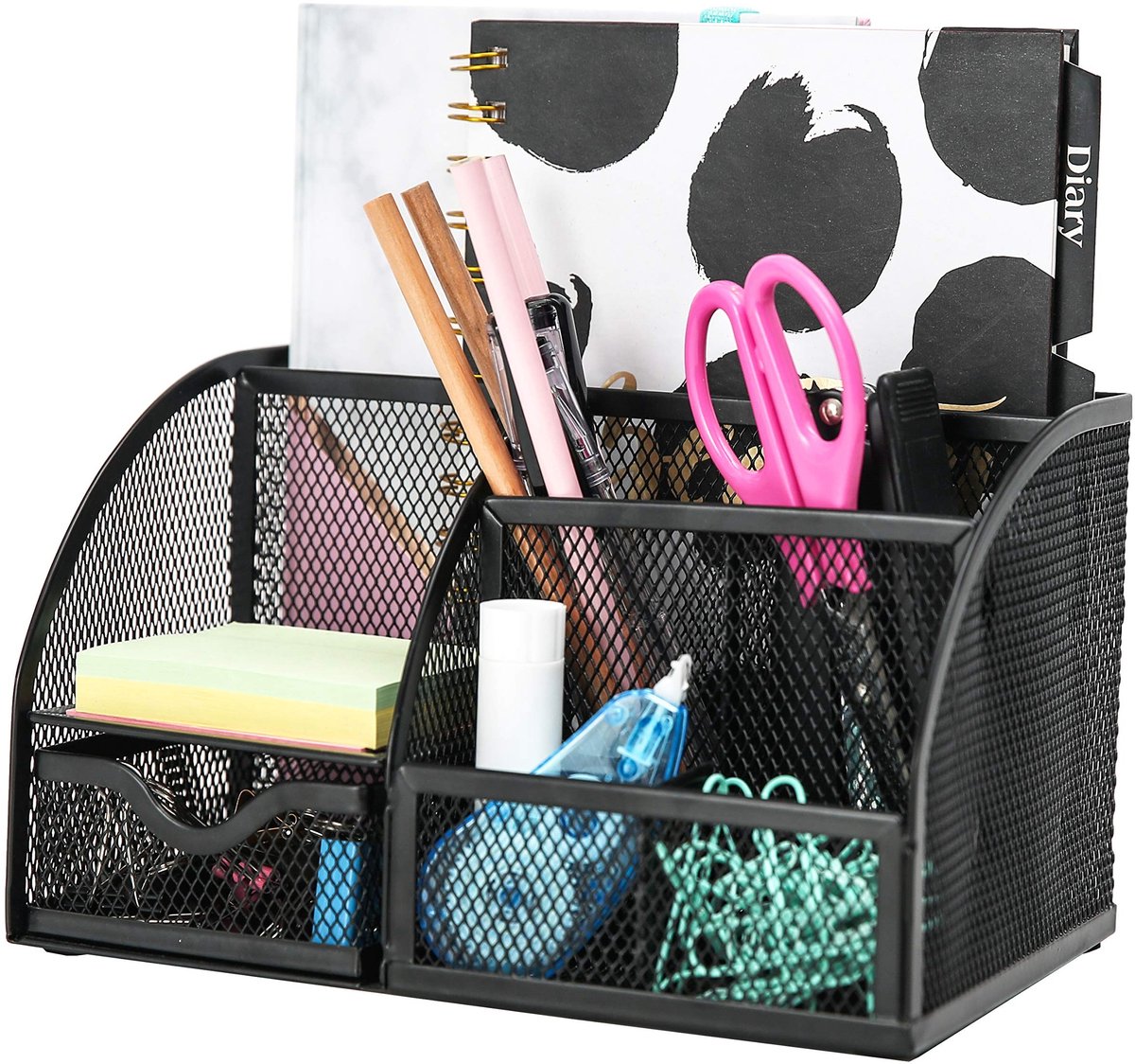 Omgoods - Mesh Bureau Organizer met 7 Compartimenten en Uittrekbare Lade