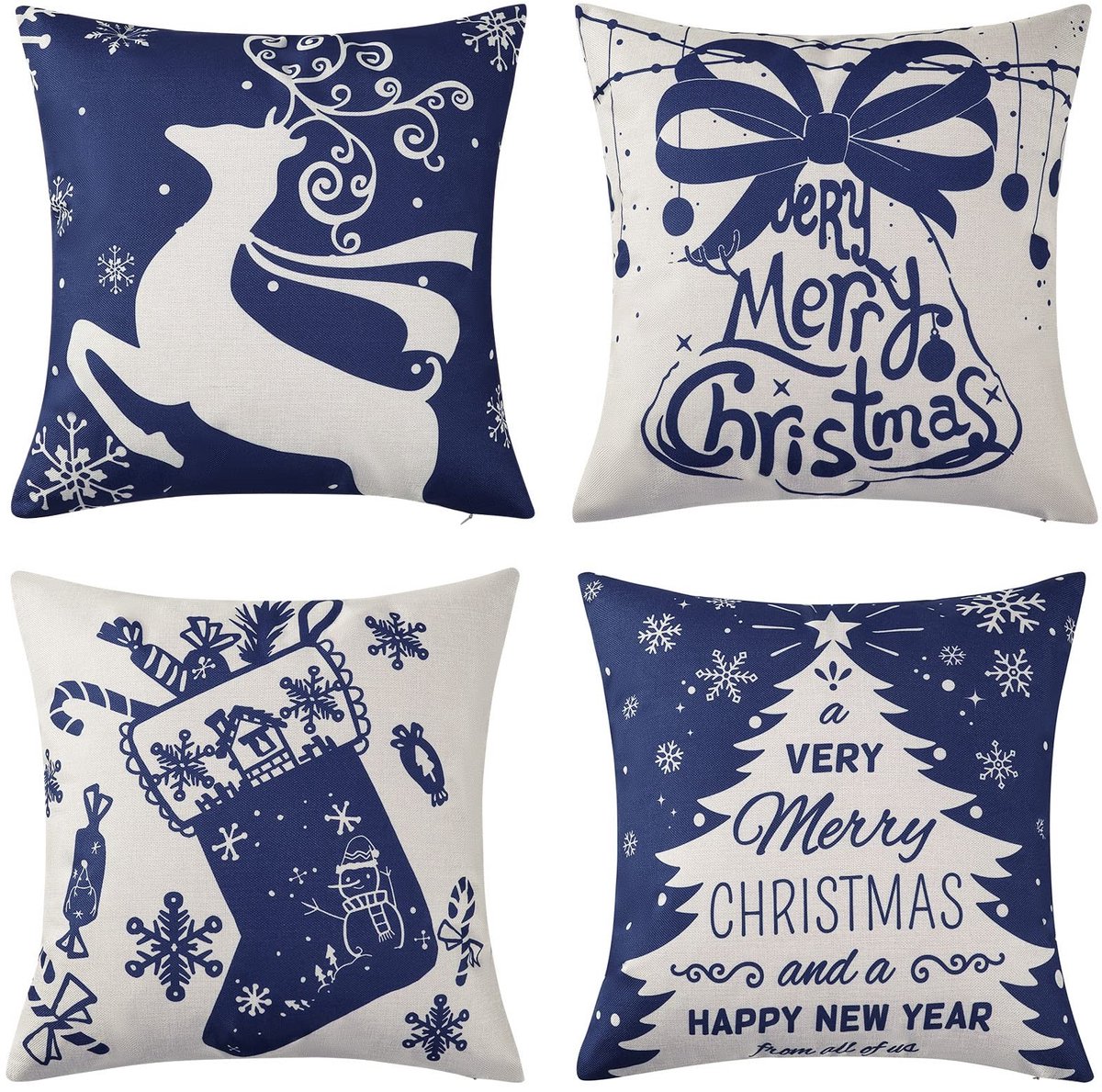 Omgoods - Set van 4 Kerst Kussenhoezen 45 x 45 cm