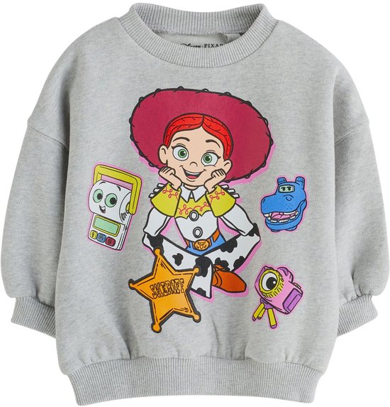 Lichtgrijs Disney Pixar Toy Story sweatshirt met Jessie, sheriff badge en speelgoedkarakterprints.