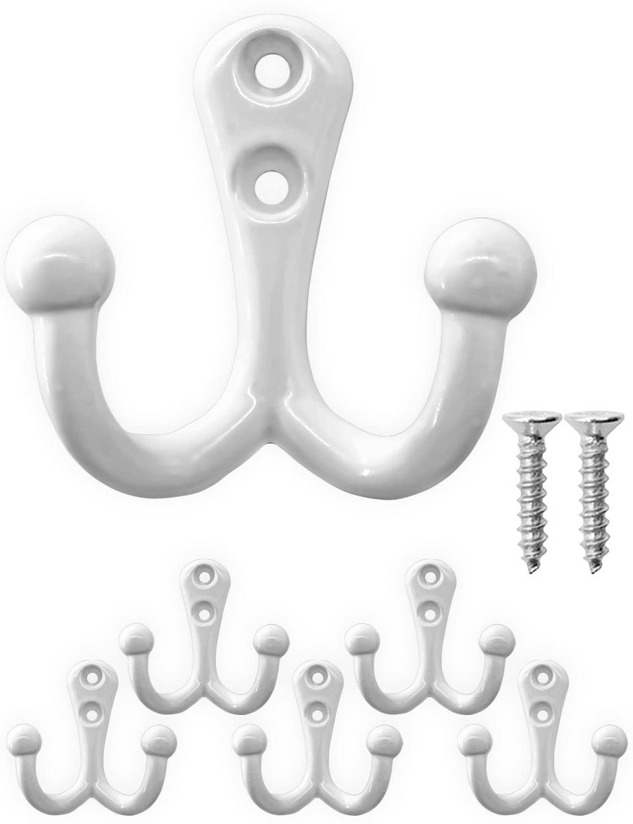Omgoods - Set van 5 Antieke Dubbele Haken Wit - Vintage Landhuis Stijl