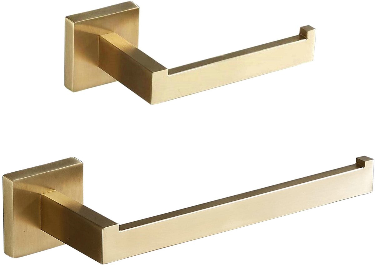 Omgoods - Geborsteld Goud Badkamer Accessoires Set - Toiletrolhouder & Handdoekhouder